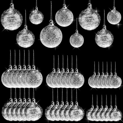 Clear Glass Christmas Ornaments Set - Iridescent Balls in Multiple Sizes, 36 Pack