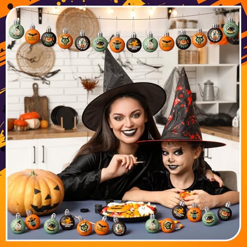 Gothic Halloween Tree Ornaments Set - 40 Spooky Mini Ball Decorations with Variation