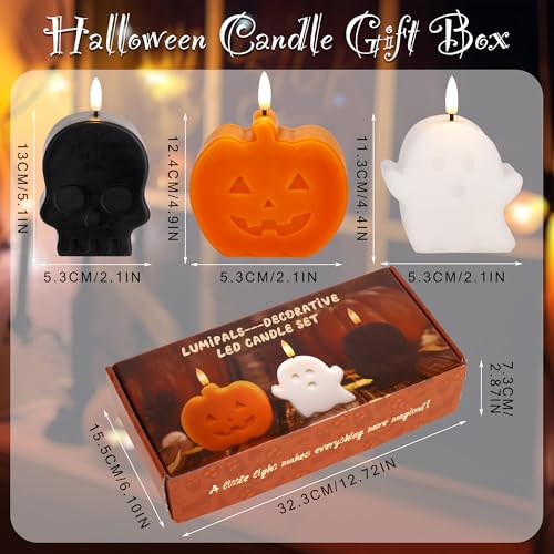 Halloween Flameless Candles with Remote Control Set - Cute Ghost Pumpkin Skull