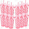Pink Ghost Tumbler Set - 12 Reusable 24 Oz Halloween Cups with Straw & Lid