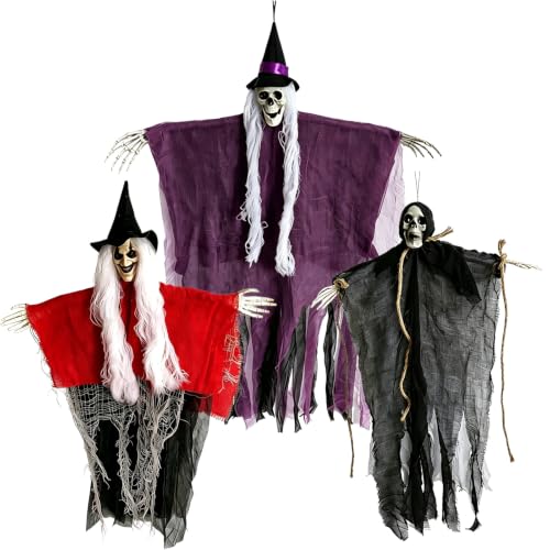 Halloween Skeletons & Witch Decorations Set - Hanging Outdoor Indoor Decor