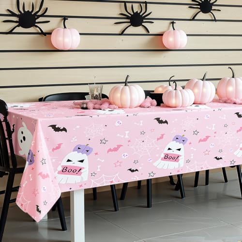 Pink Halloween Plastic Tablecloths - 3 Pack Spooky Party Table Cover - MEHOFOND