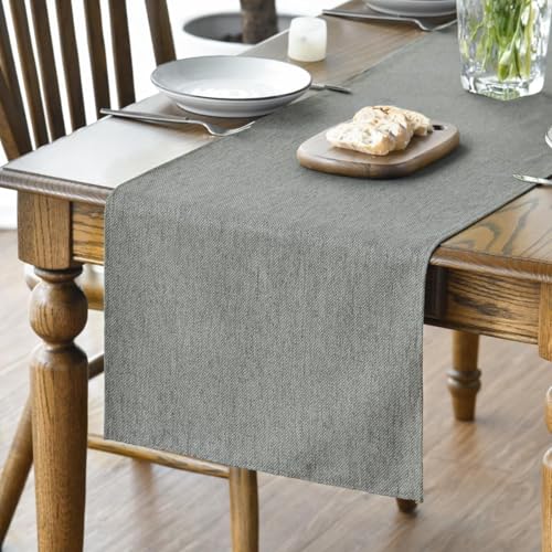Light Grey Table Runner 13x36 Inch - Seasonal Washable Kitchen Dining Decor