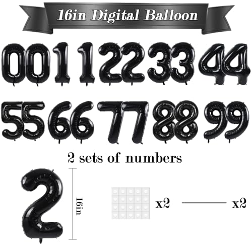 Number 2 Set Black 16 Inch Foil Balloons - 20 Pcs for Celebrations
