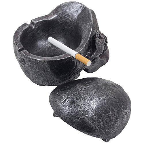 Gothic Human Skull Ashtray with Cover - Halloween Decor & Collectible Figurine