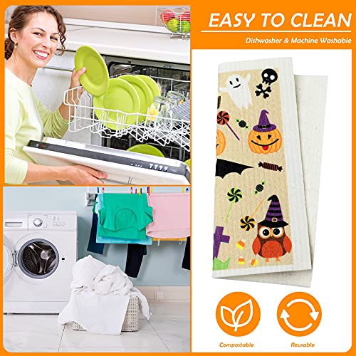 Halloween Dish Towels 6-Pack Reusable Absorbent Kitchen Cloths for Cleaning & Decor