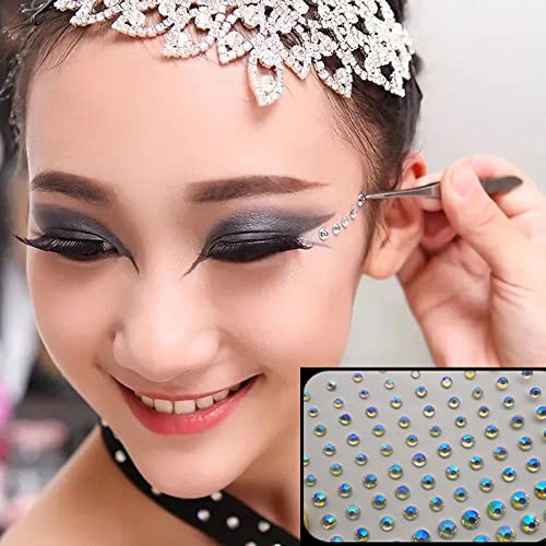 Self-Adhesive Face Gems Rhinestone Stickers for Makeup & Body Art - White AB, 3 Sheets