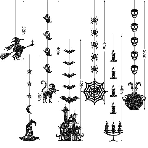 Halloween Black Glitter Banner Garland Decorations for Indoor Outdoor Parties