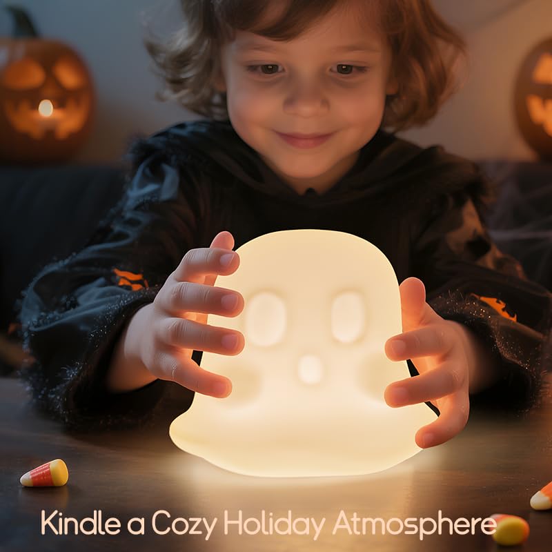 Halloween Ghost Night Light - 7 Color Changing Silicone Spooky Decor - Rechargeable Kids & Party Gift - Variation Ghost
