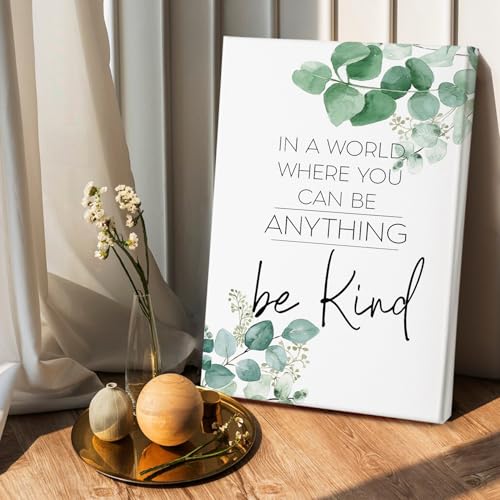 Be Kind Inspirational Framed Canvas Wall Art - Eucalyptus Botanical Motivational Decor 16x24 - Variation of Be Kind6