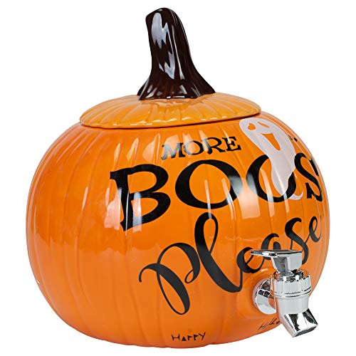 Halloween Pumpkin Ceramic Beverage Dispenser with Spigot - 11 Inch