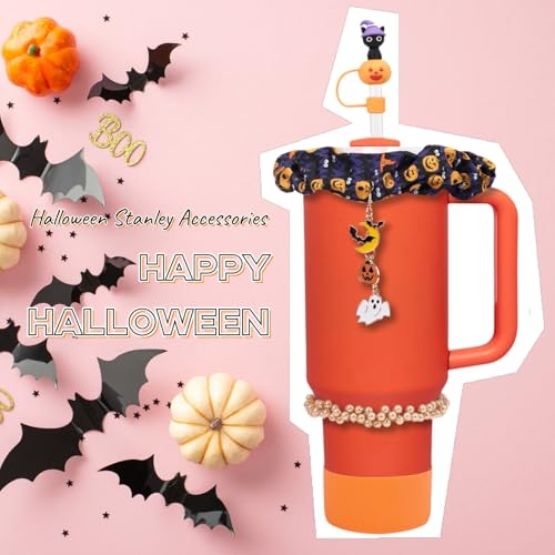 Halloween Stanley Cup Accessories Set with Straw Toppers, Boot Protectors & Charm - Happy Halloween