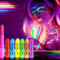 Neon Face & Body Paint Crayons Set - Glow in The Dark UV Makeup Kit, 6 Colors