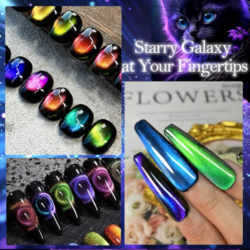 Cat Eye Gel Nail Polish Set - Hema-Free 9D Magnetic & Chameleon Effects