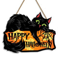 Black Cat Halloween Door Sign - Spooky Wooden Welcome Sign with Spider Web, 12x12 Inches - Variation of THIS listing