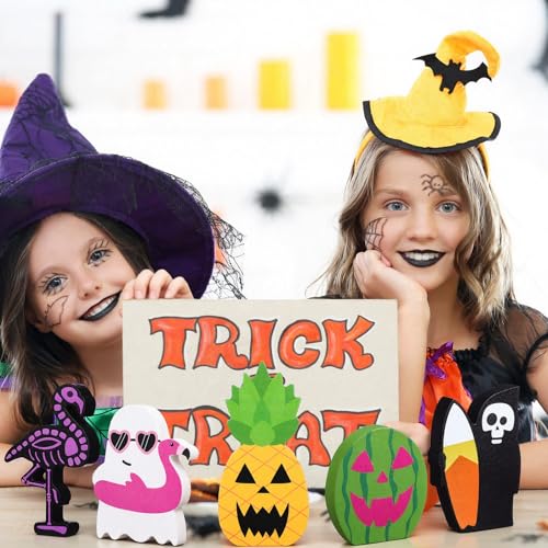 Halloween Wooden Table Decorations Set - Spooky Summer Centerpieces, 5 Pieces