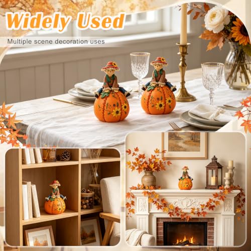 Folmywy Fall Thanksgiving Pumpkin Scarecrow Decor - Resin Figurines - Scarecrow Variation
