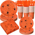 Halloween Spiderweb Disposable Party Dinnerware Set - Orange, 400 pcs