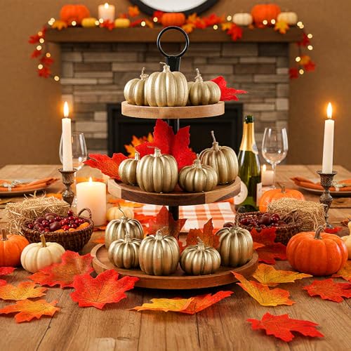 Gold Pumpkin Candles Set of 12 - Halloween & Thanksgiving Decor, 2 Sizes