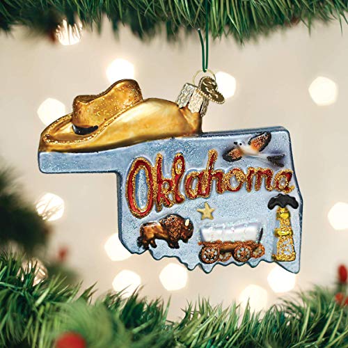 Oklahoma State Glass Blown Christmas Ornament - Handcrafted Holiday Decoration