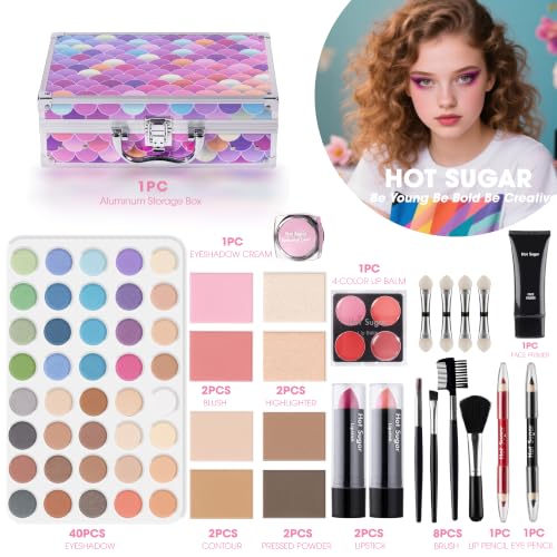 Mermaid Makeup Kit with Train Case - 40-Piece Cosmetic Set for Teens & Women