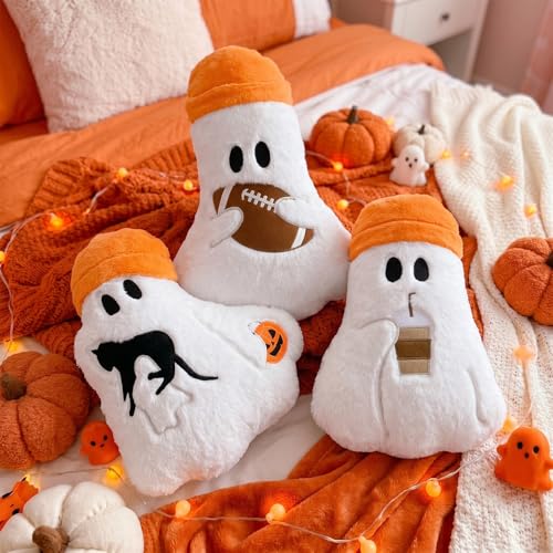 Halloween Ghost Throw Pillow Set - Orange Classic Style, 3 Pcs
