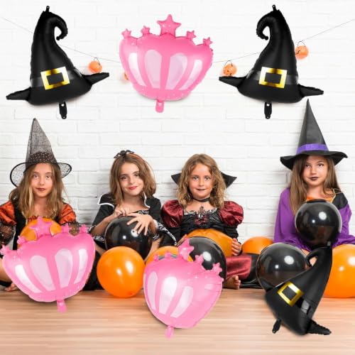 14Pcs Halloween Witch Hat and Crown Foil Balloons for Party Decor