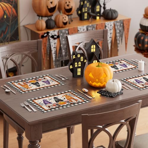 Halloween Gnome Round Placemats Set of 4 - 12x18 Inch Table Decor