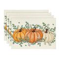Rectangular Fall Placemats Set of 4 - 12x18 Inch Orange Pumpkins & Eucalyptus Leaves