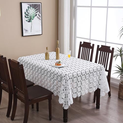 White Crochet Lace Rectangular Tablecloth 104x60 Inches Rustic Wedding & Party Cover
