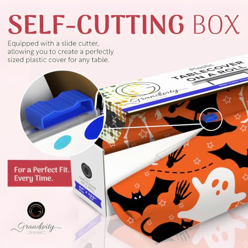 Halloween Orange Plastic Table Cover Roll - 54in x 1200in Disposable Tablecloth with Slide Cutter