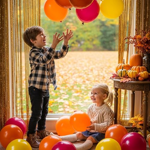 Thanksgiving Fall Balloon Set with Gold Fringe Curtain - 17 Pcs Autumn Decor