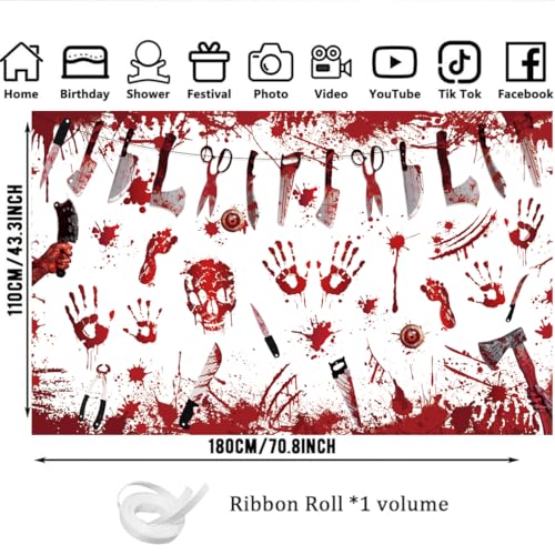 Halloween Bloody Banner Decorations - Horror Scene Backdrop for Party