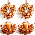 Mini Fall Pumpkin Candle Ring Wreaths - 4 Pcs Autumn Eucalyptus & Berries - Farmhouse Thanksgiving Decor