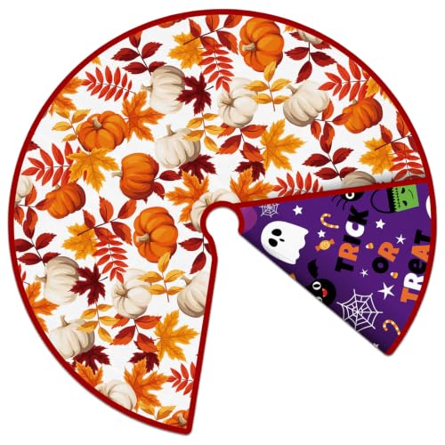 Fall Halloween Reversible Tree Skirt - 36 Inch Seasonal Holiday Decor - Fall & Halloween Design