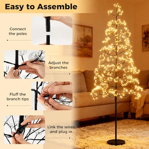 Lighted 5 FT Birch Tree with Warm White LED Lights - Black Variation