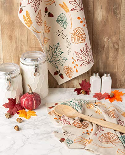 Fall Kitchen Towels Set - Autumn Leaves Cotton Dish Towels 18x28 - 2 Pack