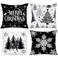Black Christmas Pillow Covers Set of 4 24x24 Holiday Cushion Cases Winter Decor