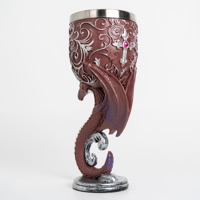 Retro Red Dragon Goblet - Gothic Wine Glass Resin & Stainless Steel, Party Decor - Red Dragon Cup