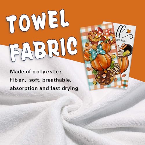 Fall Pumpkin Kitchen Dish Towels Set of 2 - Autumn Farmhouse Decor