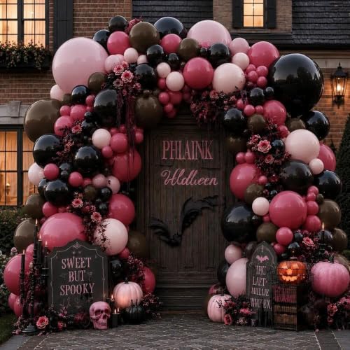 Pink Black Balloon Arch Kit - Double Stuffed Dusty Rose Pink & Brown Balloons - Variation of Pink Black Brown