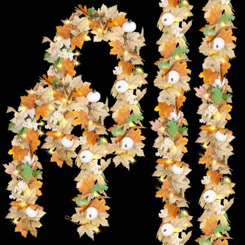 Fall Leaf Garland with Lights 23.6Ft Autumn Decorations for Thanksgiving Halloween