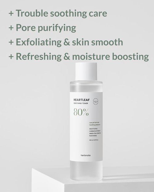 HERBNOTE Heartleaf Soothing Moisture Toner - Low pH, 80% Heartleaf Extract, Enriched with Houttuynia Cordata & Green Tea, Clinically Tested, No Irritation - Ideal for Sensitive Skin, 6.76 f l. oz