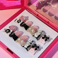 Black Ballet Ribbons Short Duck Press On Nails - Medium Reusable Fake Nails
