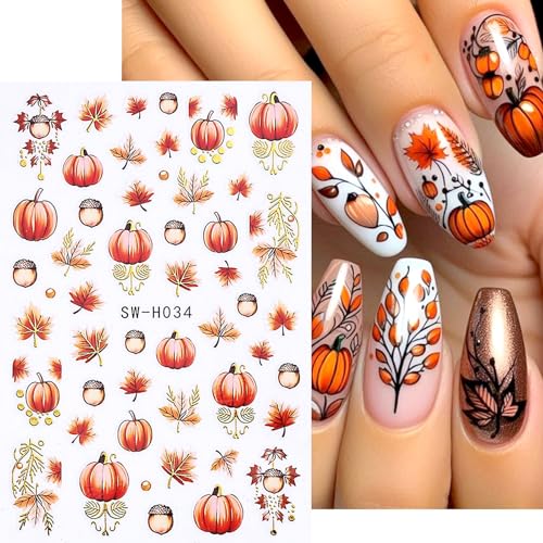 Fall Pumpkin Nail Stickers - Autumn Thanksgiving Nail Art Decals for Short Nails