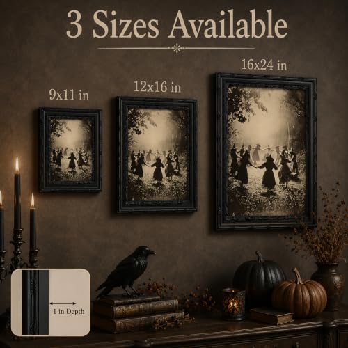 Halloween Witches Gathering Canvas Wall Art - Framed Gothic Forest Scene, 16x12 Inches - Witch B Variation