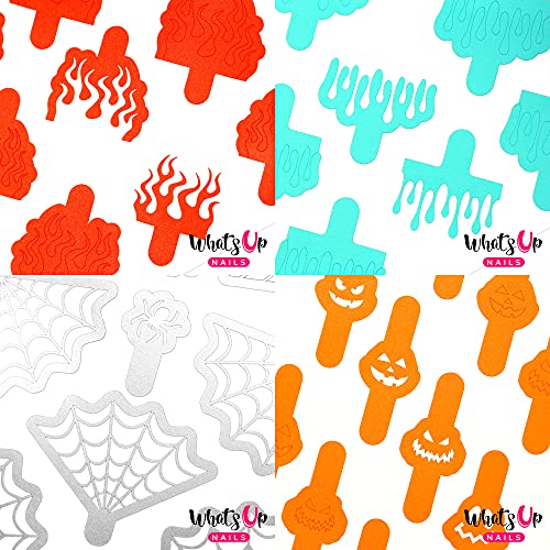 Halloween Nail Vinyl Stencils 4 Pack - Fire, Slime Drips, Spider Web, Pumpkin Faces