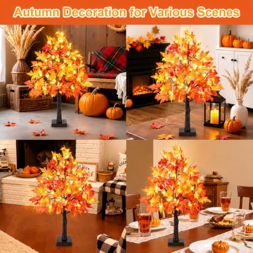 Orange 2 Pack 24in Lighted Maple Trees with LEDs & Timer - Fall Halloween Decor