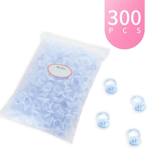 Miuffue Glue Rings for Eyelash Extensions, 300 Pcs Smart Holder Easy Fanning Cups for Volume Lashes, Blue