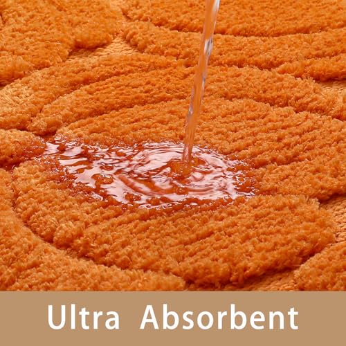 Fall Pumpkin Bath Mat 20x32 Inches - Harvest Orange Bathroom Rug with Anti-Slip Backing, Rectangular